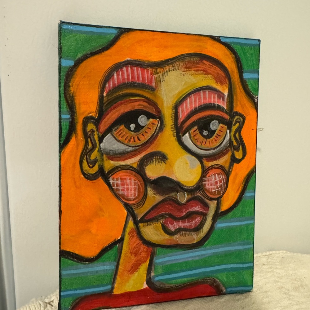 Orange and Green‎ Geometric Portrait Painting